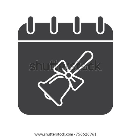 September 1st glyph icon. Silhouette symbol. Calendar page with school bell with ribbon. Negative space. Raster isolated illustration