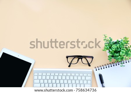 mock up desk in interior modern office,space for your text,Top view, flat lay