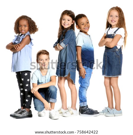 Cute stylish children on white background