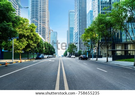 empty highway with cityscape of chongqing,China Royalty-Free Stock Photo #758655235
