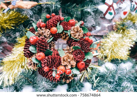 New Year background. Christmas background. Christmas tree and Christmas decorations. Christmas background