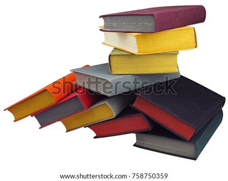 Stack of colorful real books on white background, isolated