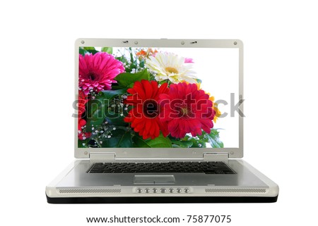 generic laptop computer with beautiful flowers and room for your text