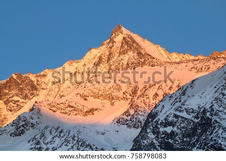 Snow-capped mountains of Saas-Fee in Switzerland
