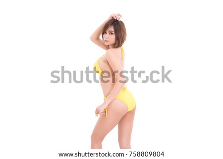 isolated yellow bikini girl.