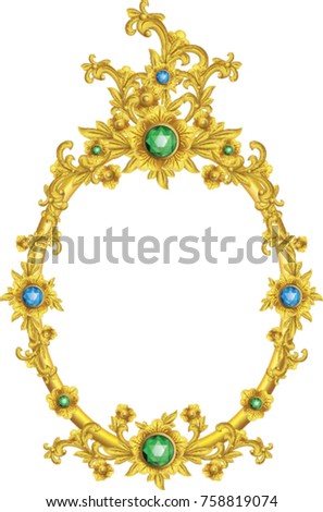 Gold vintage frame isolated on white background.illustration
