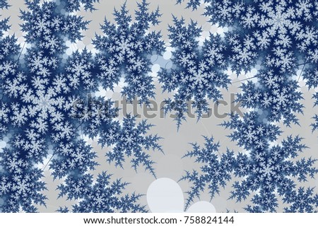 Fractal image of the Snowflake : fractal lines form a beautiful pattern of blue snowflakes.
