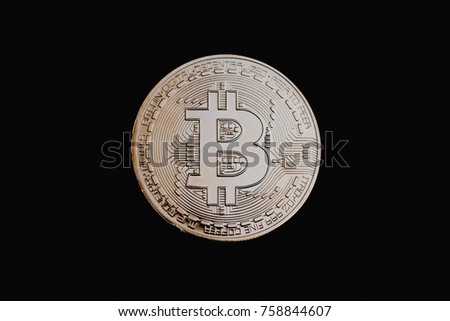 gold isolated bitcoin, crypto currency coin, black background
