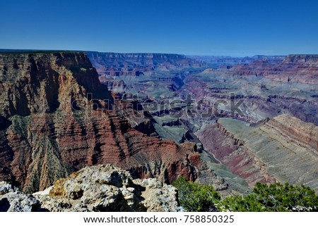 The Grand Canyon and Colorado River as seen from the south rim of the Grand Canyon, Arizona.