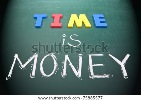 Time is money, business words on blackboard.