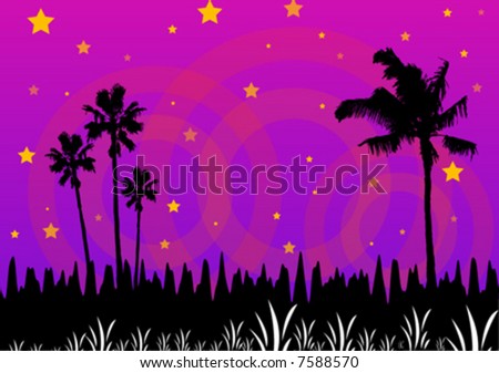 vector evening scene with palm trees
