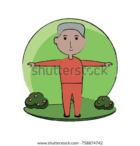 elderly man working out icon over white background colorful design vector illustration