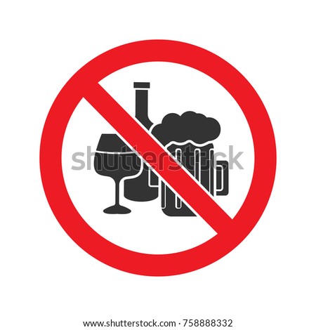 Forbidden sign with alcohol drinks glyph icon. Stop silhouette symbol. No alcohol. Beer and wine in prohibition circle. Negative space. Vector isolated illustration