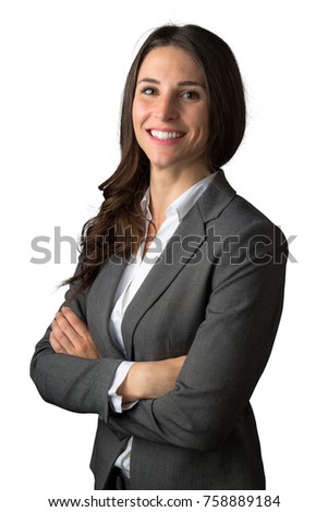 Charming smart intelligent casual business person portrait with sincere smile Royalty-Free Stock Photo #758889184
