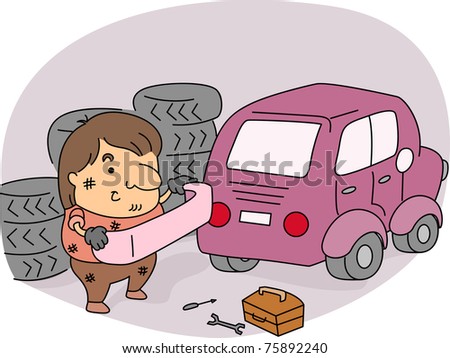 Illustration of an Auto Mechanic at Work