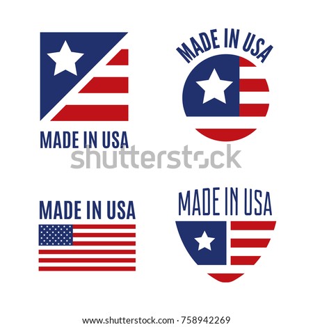 Vector set of Made in the USA logo, labels and badges on white background