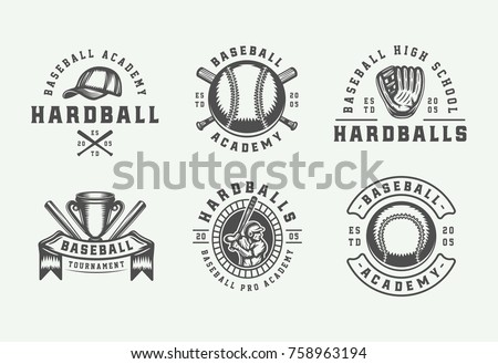 Vintage baseball sport logos, emblems, badges, marks, labels. Monochrome Graphic Art. Vector Illustration.