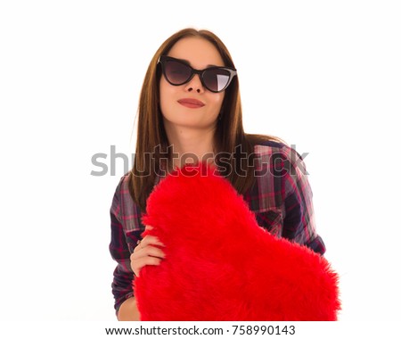 Young cute girl with heart, isolated