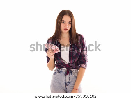 Young cute woman with playing cards, isolated
