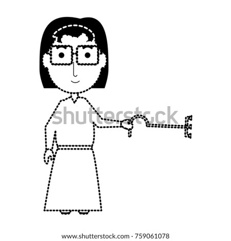 cartoon elderly woman with a walking stick icon over white background vector illustration