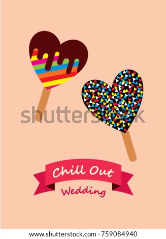 greeting card with popsicle graphic, cute popsicle chill out wedding greeting card vector