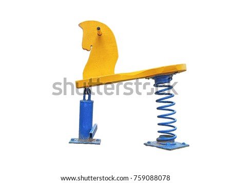 Soviet playground toy wooden horse isolated on white