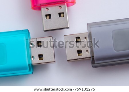 USB sticks open and ready to store secure data or share data isolated on white background.  Information technology concept.