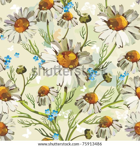 Stylish beautiful bright floral seamless pattern. Abstract Elegance vector illustration texture with daisywheels.