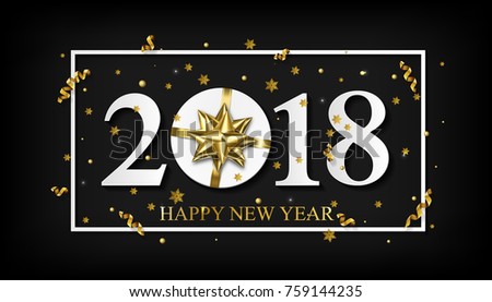 Vector 2018 Happy New Year black background with golden gift bow