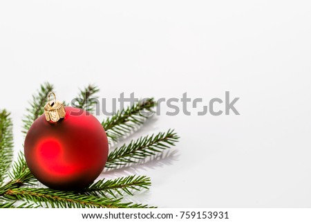 Branch with bauble, christmas ornament isolated on white background