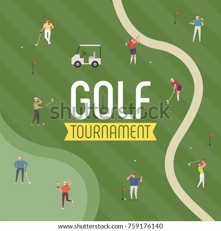 golf ground sports poster concept golfer character  vector illustration flat design