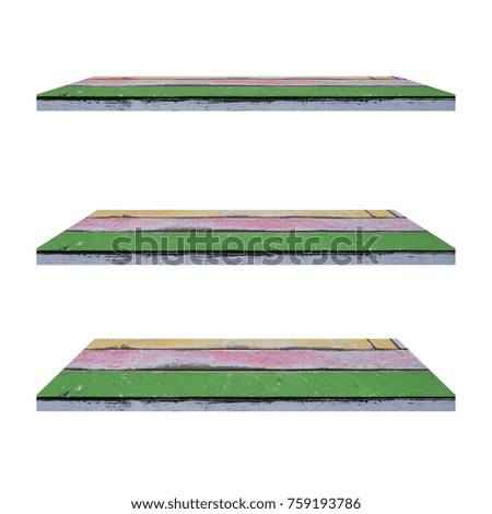 3 Color Vintage Wood Shelves Table isolated on white background
