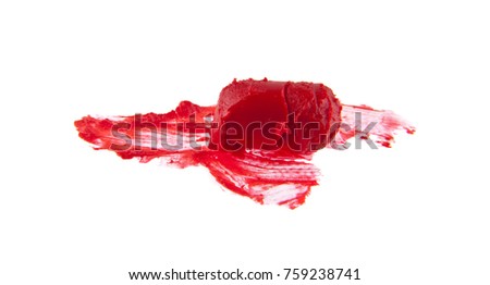 Smudged red lipstick isolated on white background
