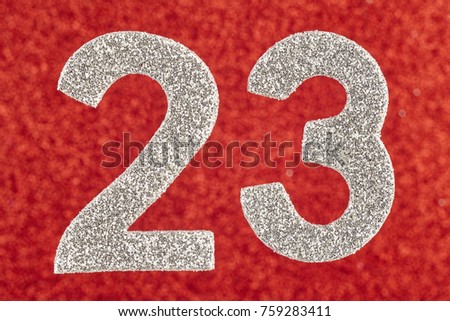 Number twenty-three silver over a red background. Anniversary. Horizontal