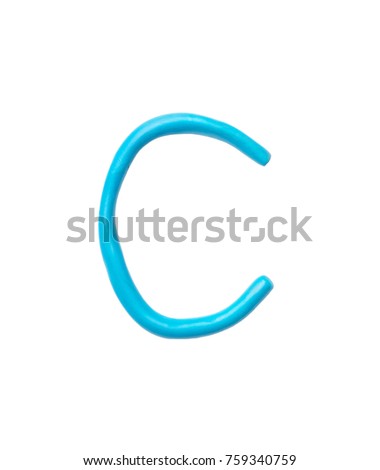 Closeup blue plasticine for kid in C alphabet isolated on white background with clipping path