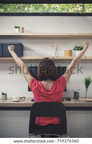 Young woman freelancer with computer in room area working at home, Freelance artist lifestyle concept