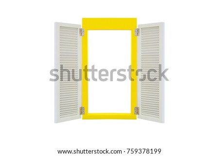 Wooden white and yellow window isolated on white background.