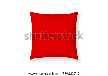 Canvas pillow mockup. Red blank cushion isolated background. Top view Royalty-Free Stock Photo #759383719