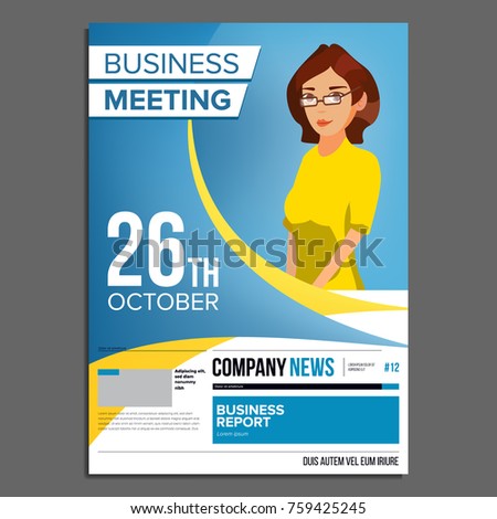 Business Meeting Poster Vector. Business Woman. Layout. Presentation Concept. Corporate Banner Template. A4 Size. Flat Cartoon Illustration