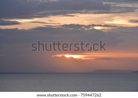 Colorful Dramatic Sky Cloud At Sunset. Sky With Sun Background. Selective Focus. Image For Templates, Placards, Banners, Presentations, Reports, Card And Wallpaper. etc