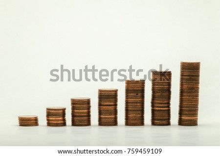 Growing mountain of coins in denomination of two euro cents isolated on white background