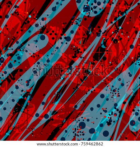 Red, blue, black colors. Wavy stripes and spots. Seamless texture. Abstract vector background for web page, banners backdrop, fabric, home decor, wrapping