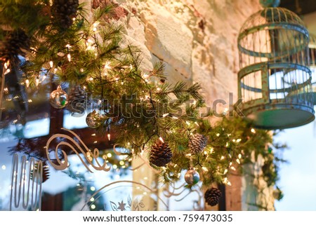 green  pine tree in winter as background picture for christmas festival