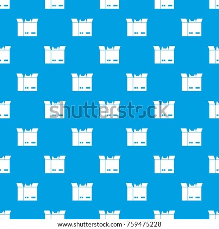 Cat in a cardboard box pattern repeat seamless in blue color for any design. Vector geometric illustration