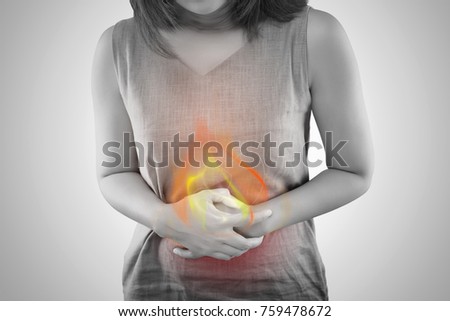 The Photo Of Fire  On  Woman's Body. People With Stomach Ache Problem Concept. Female Anatomy Royalty-Free Stock Photo #759478672
