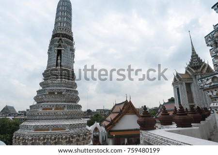 The White cement with porcelain pagoda in temple of dawn, Bangkok, Thailand