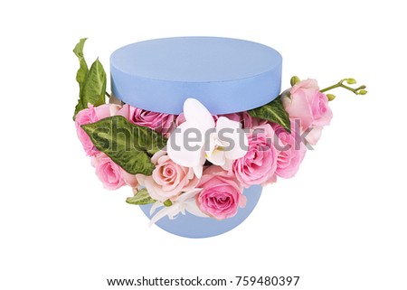 bouquet in a cardboard box on a white background 