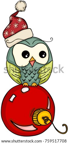 Christmas owl on red ball
