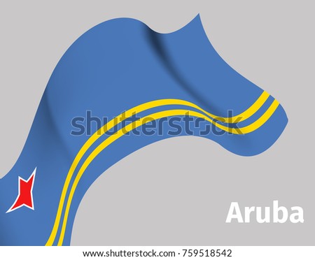 Background with Aruba wavy flag on grey, vector illustration