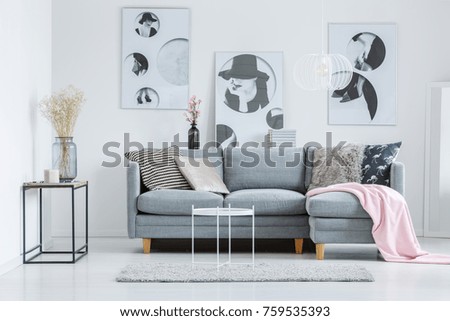 Pastel living room with dried flowers and decorative pillows